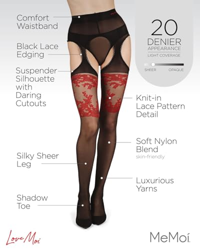 Image of Women's Lady In Red Suspender 20 Denier Sheer Pantyhose