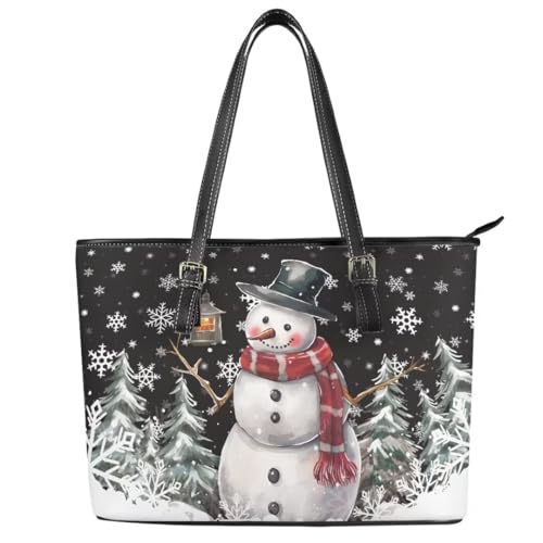 Image of Coldinair Christmas Leather Tote Bag for Women with Zipper Large Shoulder Tote Bag Shopping Casual Travel Bag Handbag Purse