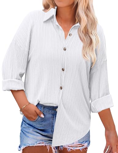 IN'VOLAND Womens Plus Sie Button Down Shirt Casual Long Sleeve Loose Fit Collared Work Blouse Tops White 20w