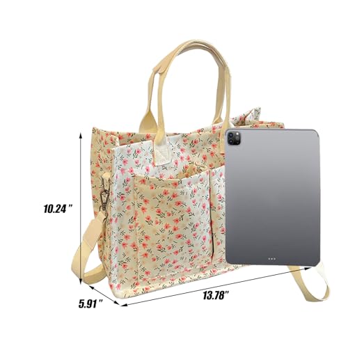 Image of Cherry Tote Bag for Women Canvas Patched Purse Cute Shoulder Bag Multi-Pocket Satchel Handbag for work travel