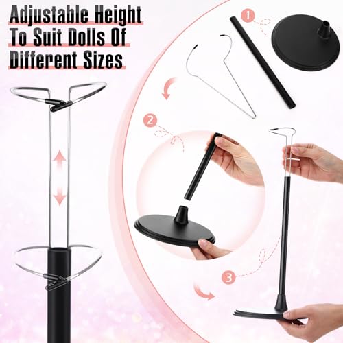 Image of Yaocom 12 Pcs Adjustable Doll Stand Display Holder Action Figure Stands Black Doll Bracket with Expandable Waist Wire for 14 to 24 Inch Dolls Figures Display Rack for Home Store Market