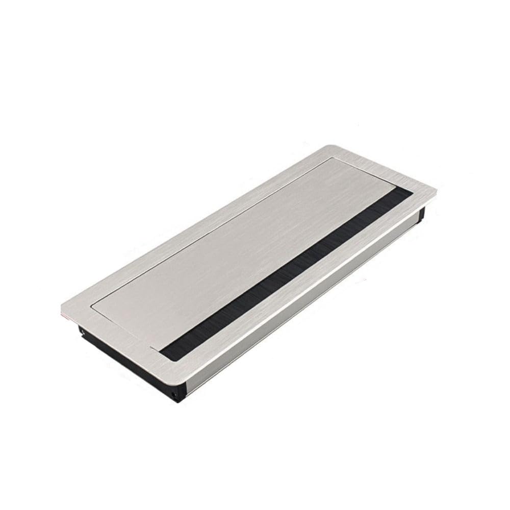 Kabeldurchführung Flip Cover Konferenztisch Threading Box mit Pinsel Square Büro Schreibtisch Verdrahtung Aluminiumlegierung Drahtloch(Silver-30cm-)