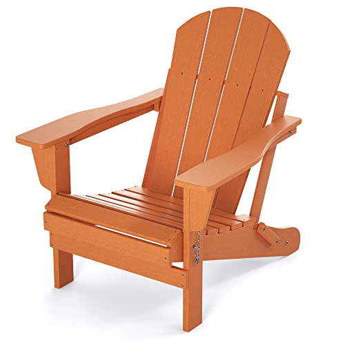 TORVA Adirondack Stuhl aus recyceltem Kunststoff, HDPE, zusammenklappbar, für den Außenbereich, Terrassenstühle, Rasenstuhl, wetterbeständig, Adirondack Stuhl, Orange, EIN