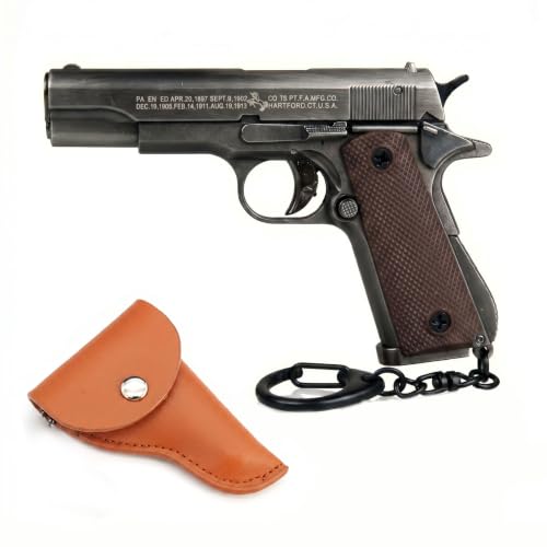 Keychain-Mini M1911 Gun Shaped Keychain with Holster 1:3 Scale Metal Detachable Keychain (Gunmetal Gray)