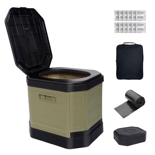 RWORCP Portable Camping Toilet, Portable Travel Folding Toilet with Lid for Adults and Kids, Portable Potty for Camping, Hiking, Car Travel,Truck, RV, Boating, Road Trips, Beach (Khaki)
