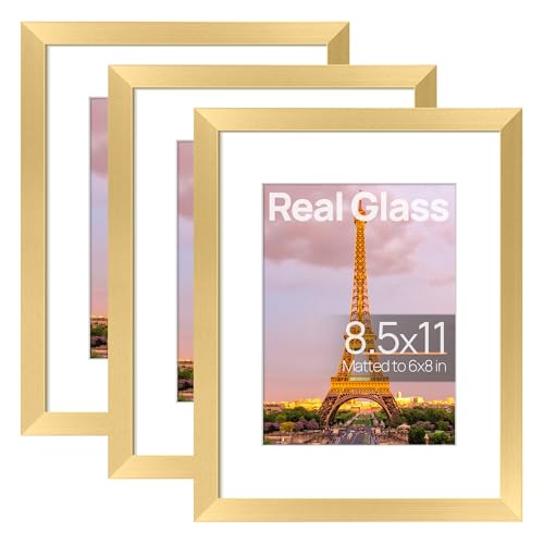 Image of upsimples 8.5 by 11 Picture Frame, Gallery Glass Photo Frames, 3Pcs, Gold