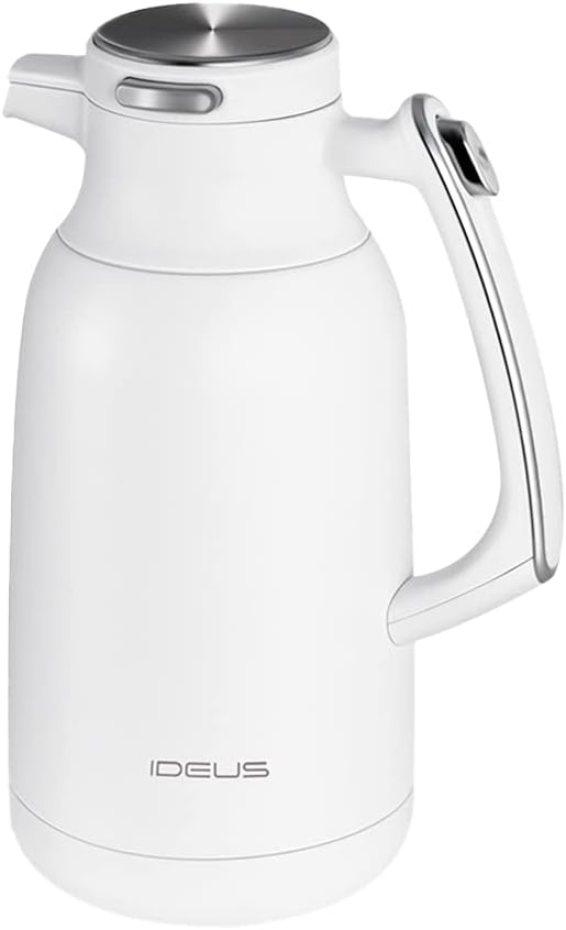 Ideus68 oz Stainless Steel Thermal Coffee Carafe, Double Wall Insulated Vacuum Flask, Water Coffee and Beverage Dispenser, 12 Hour Heat 24 Hour Cold Retention (White)