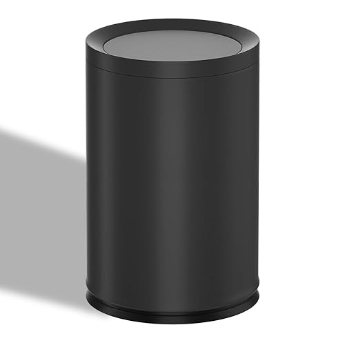 Bote de basura de metal de 2.39 litros con tapa, color negro, lujo ligero, elegante basurero, cesta de basura de baño, para sala de estar, hogar,