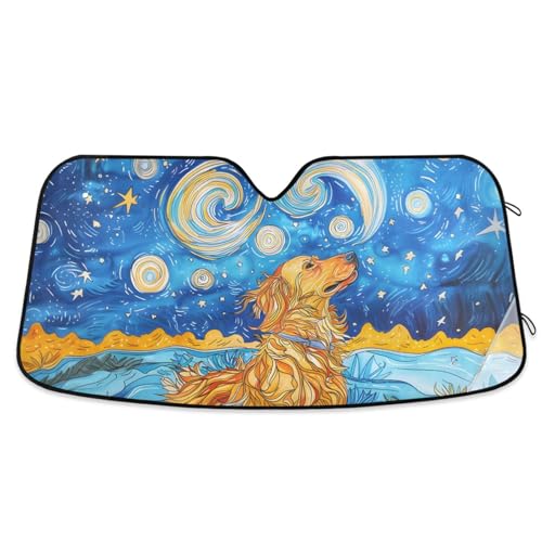Pare-soleil avant voiture Nuit Étoilée et Golden Retriever protecteur