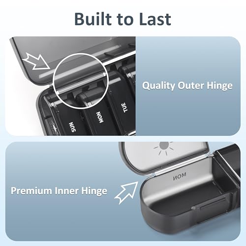 Image of Fullicon Large Portable Pill Organizer 2 Times a Day, Black