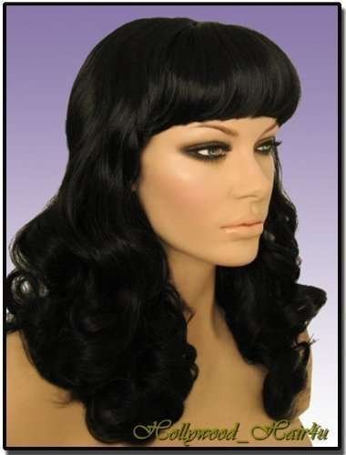 Hollywood Hair4u Long Curly 1b Jet Black Pinup Style Wig