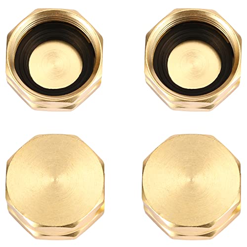 Sanpaint 4 Pack Garden Hose End Caps With Washers, Brass Spigot Cap, 3/4" Female End Cap #TOP2