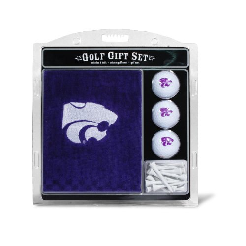 Team Golf NCAA Kansas State Wildcats Gift Set: Embroidered Golf Towel, 3 Golf Balls, and 14 Golf Tees 2-3/4" Regulation, Tri-Fold Towel 16" x 22" & 100% Cotton