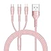 RAVIAD Multi Charger Cable, 3 in 1 Multiple Charging Cable [1.2M] Multiple USB Cable Nylon Braided with Micro USB Type C Phone Cable Connector for Phone, Android Samsung Galaxy, Huawei, LG-Pink