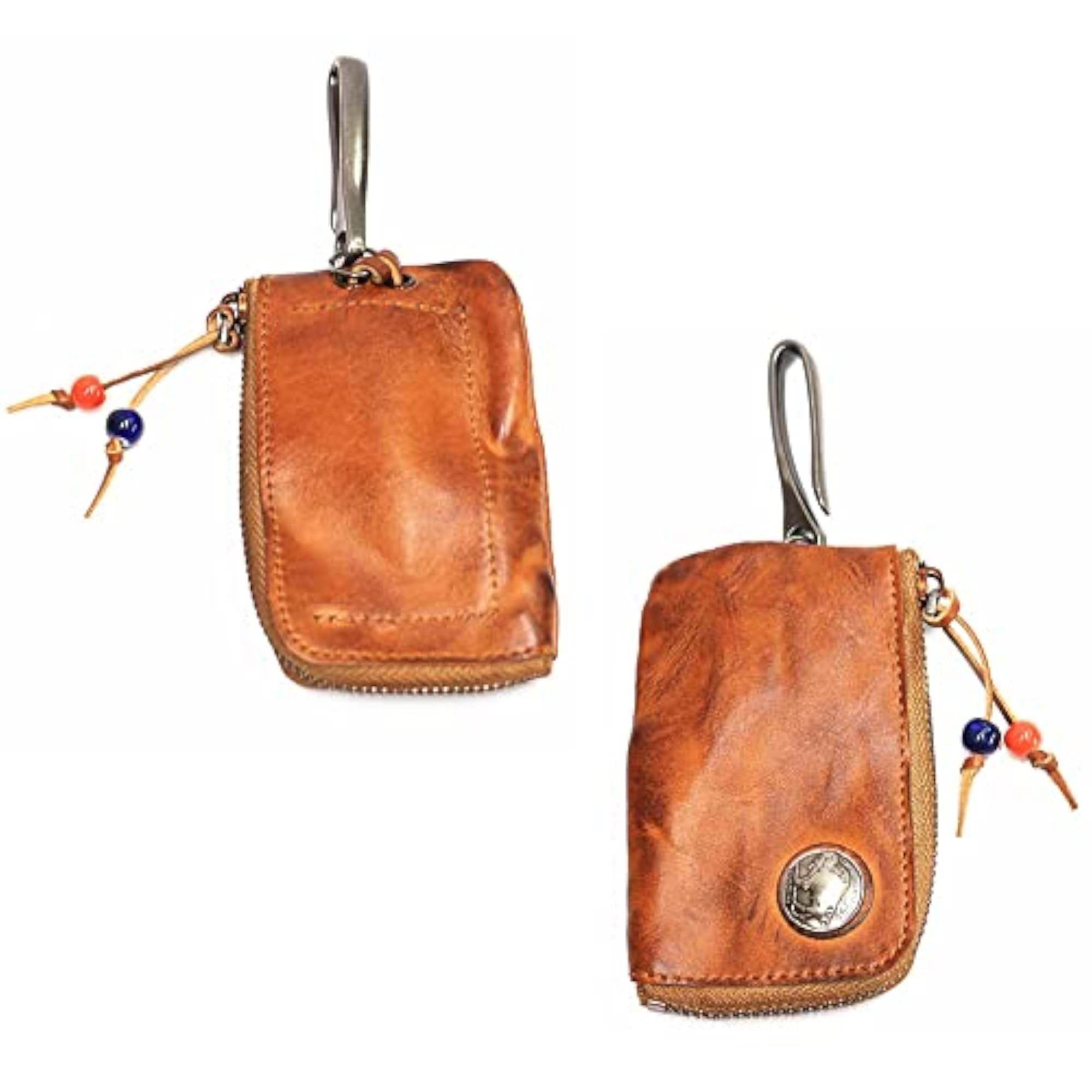 1Pcs Leather Mini Medieval Pouch Keychain, Coin Organizer