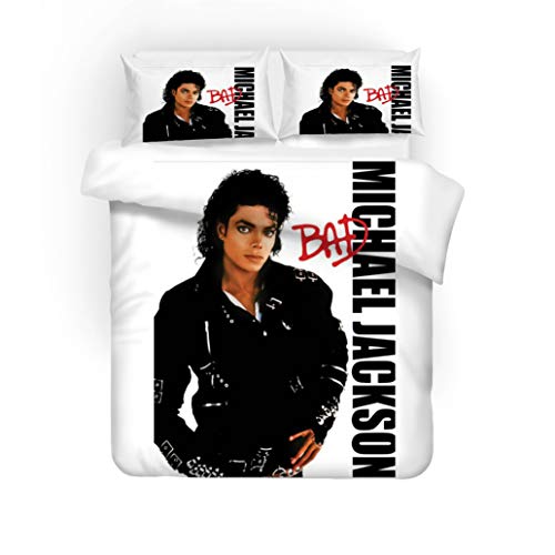 NICHIYO Michael Jackson sängkläder set – påslakan och örngott, mikrofiber, 3D digitalt tryck, tredelat set med sängkläder (påslakan och örngott) (6, enkel 135 x 200 cm)