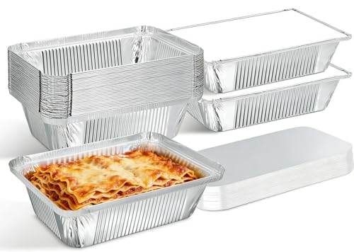 30er-Pack Aluschalens 1000ml Aluminium Grillschale Einweg Aluminiumbehälter mit Deckel Aluminium Schale Geeignet für Backofen Verpackung und Kochen von Lebensmitteln(21.8x16x5.5 cm - 30Stk)