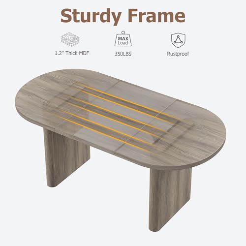 Image of GarveeHome Oval Dining Table for 6-8 People, Long Large Kitchen Table with Thick Sturdy Wooden Base, Farmhouse Dining Room Table for for Kitchen, Living Room, Office (63 inch Long,Grey Walnut)