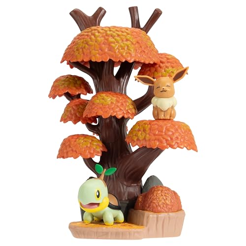 Pokémon PKW - Select - Paquete de Figuras ambientales de 6 Pulgadas (Bosque otoñal con - Eevee #2 y Turtwig) W5