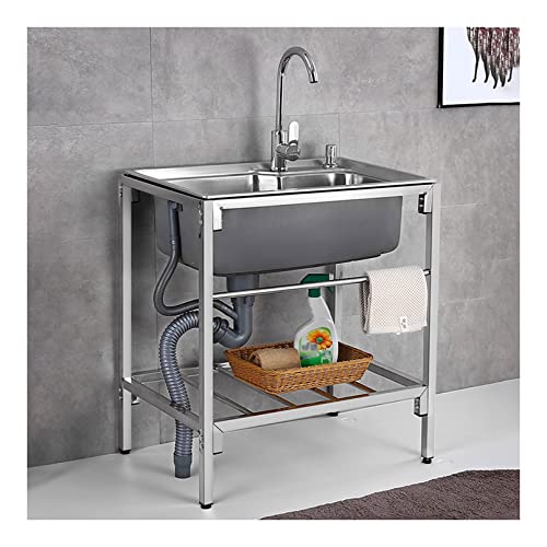 Stainless Steel Freestanding Utility Sink with Storage Shelf for Laundry Room/Garage Single Bowl Slop Sink Wash Station (28x18.5x29.5inch)