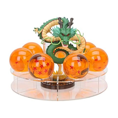 Mysika Resin Shenron Figure Dragon Shenlong Statue Set + 3.6cm Crystal Balls + Shelf with Gift Box for Business Halloween Christmas Holiday and Birthday Home Decoration Cover