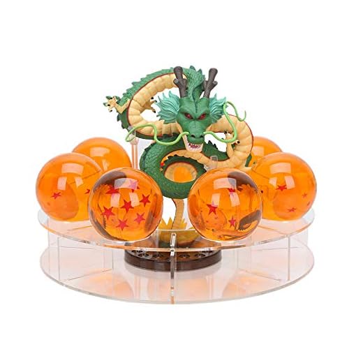 Mysika Resin Shenron Figure Shenlong Statue Set + 3.5cm Crystal Balls + Shelf with Gift Box for Business Halloween Christmas Holiday and Birthday Home Decoration