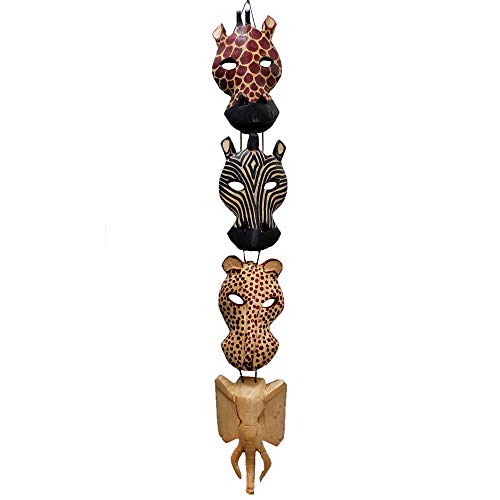 African Masks Wall Hanging Art Hand Carving Safari Décor Wall Head Sculpture Wild Animal Faces Strung Together For A Majestic Display (4A Face)