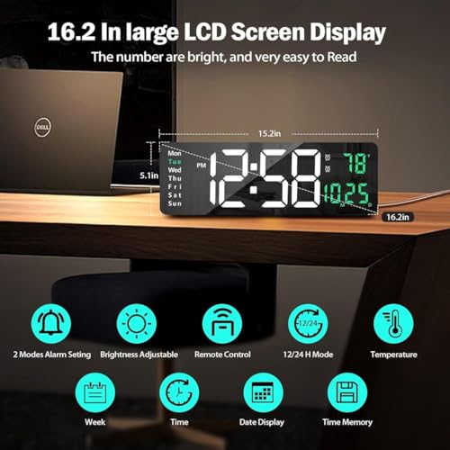 Buy ajanma Digital Clock Large Wall Clock Digital Wall Clocks Large Display with Remote Control, 12/24Hr Format, Automatic Brightness Alarm with Temperature Date Week for Decor Living Room Office Online at Low Prices in India - Amazon.in - Image 6