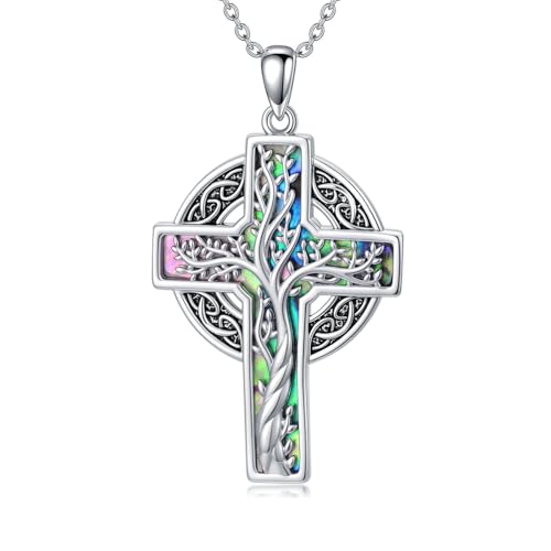 925 Sterling Silver Cross Pendant Necklace for Men Women, Christian Amulet Necklace Protection Jewelry Religious Faith Gifts (With Gift Box)