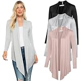 Free to Live 3 Pack Long Sleeve Cardigan for Women Open Front Dressy Casual Lightweight Sweaters (Large, Black, Heather Grey, Mocha)