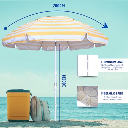 بروكامب مظلة شاطئ فاخرة مع مرساة رملية - مظلة شمسية للفناء وحمام السباحة والشاطئ - مظلة خارجية شديدة التحمل مقاومة للرياح للحماية من الشمس (خطوط الشمس)