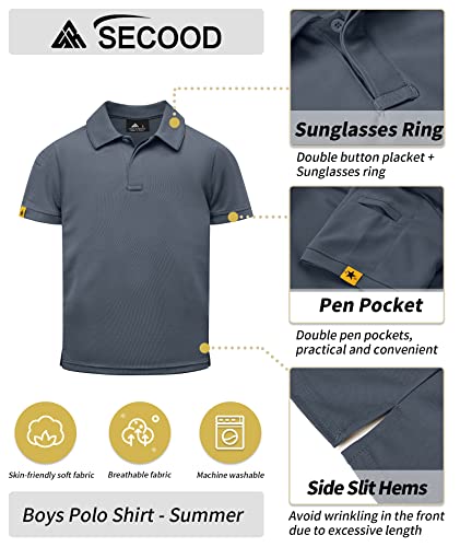 Boys' Short Sleeve Classic Pique Summer Polo Variety Of Colors Uniform Stain Guard Polo Shirt Grey Xl #TOP3