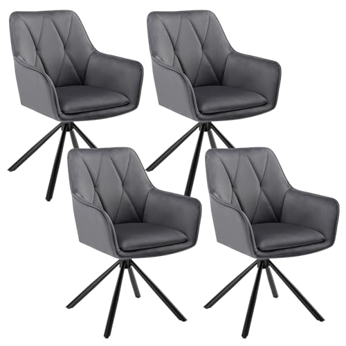 Lestarain Esszimmerstühle drehbar 4er Set, für Schlafzimmer Küche Wohnzimmer, Küchenstühle gepolstert mit Armlehnen Rückenlehne, Metallbeinen, Samt, Dunkelgrau