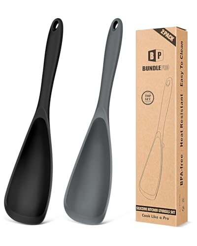 Pack of 2 Cooking Spoons for Non Stick Cookware, Multifunction Spatula Spoon BPA-Free, One-Piece Design, Suitable for Scooping, Scraping, Serving and Mixing(BLACK-GRAY)
