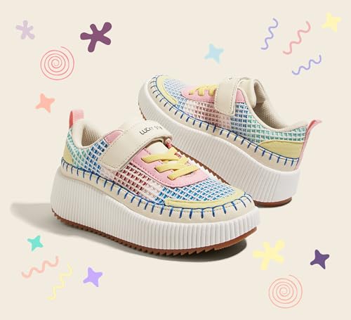 LUCKY STEP Kid's Glitter Hook and Loop Sneakers,Pink/Yellow Multi Knit,10 by LUCKY STEP - Used condition - Image 9