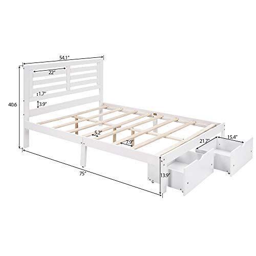 Softsea Full Platform Bed Frame With Drawers, Full Size Bed With Headboard/Slat Support/Mattress Foundation For Kids Teen, No Box Spring Needed (Full, White) #TOP2