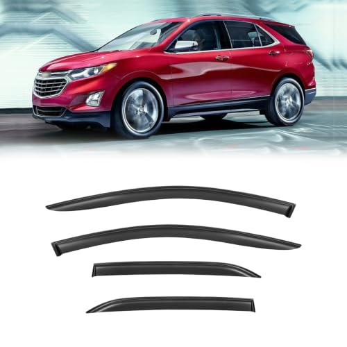 Image of Rain Guards Window Visor for Chevy Chevrolet Equinox 2018-2024 Out-Channel | Shields Vent Deflector Shade Wind Dark Smoke 2019 2020 2021 2022 2023, Tape-On Outside-Mount, 4PCS