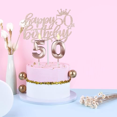 50th Birthday Decorations for Women, Including 50th Birthday Sash and Crown, Cake Topper and Candles, 50 Year Old Gifts for Women