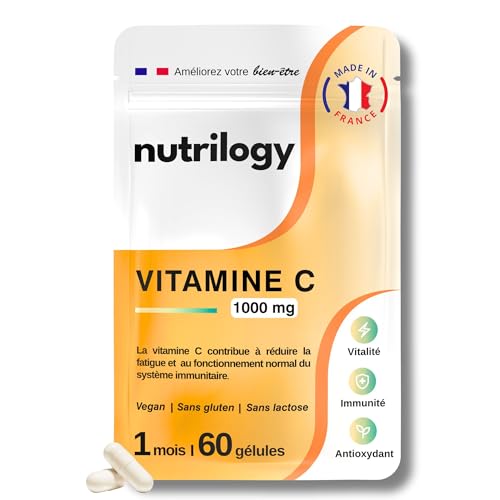 Vitamine C 1000 mg | Immunité, Énergie & Antioxydant Puissant | Biodisponibilité & Absorption | Acide Ascorbique 1 Mois - 60 Gélules | Vegan, Sans Gluten & Fabriqué en France | NUTRILOGY