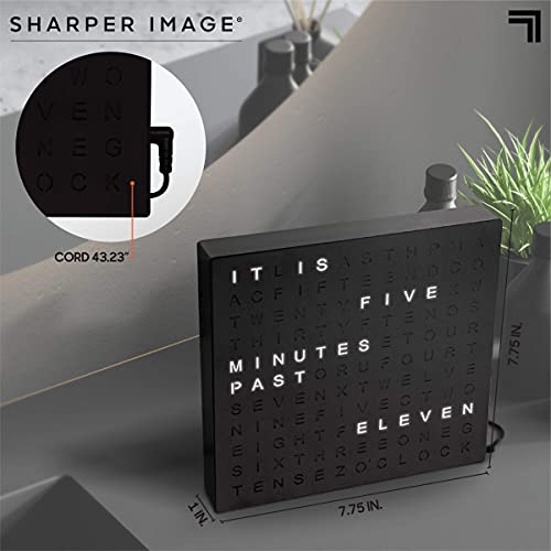 Sharper Image LED Word Digital Clock, 7.75", Black Finish, Light-Up Desk & Wall Clock, Modern Time Display, Shelf or Wall Decor for Home Office, Living Room, Kitchen & Bedroom, Housewarming Gift