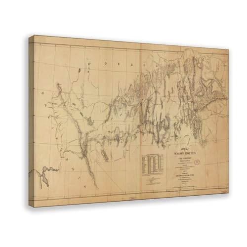 AUHUE Map Of Wagon Routes Utah Nevada California 1859 Poster Canvas Living Room Wall Decoration Painting Office Decor Frame 12x18inch