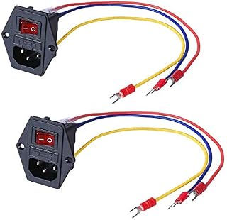 3Dman 15A 250V Rocker Switch Power Socket Inlet Module Plug 5A Fuse Switch with 3PCS 18 AWG Wiring 3 Pin IEC320 C14-2 PCS