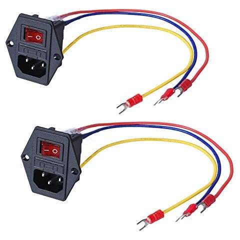 3Dman 15A 250V Rocker Switch Power Socket Inlet Module Plug 5A Fuse Switch with 3PCS 18 AWG Wiring 3 Pin IEC320 C14-2 PCS Cover