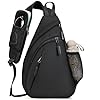 RAINSMORE Sling Bag Crossbody Bags for Men Women, Small Sling Backpack, Cross Body Bag for Travel Hiking Outdoor Shoulder Bag with Adjustable Strap, Black
