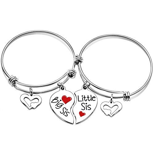 lauhonmin Pulseras para hermanas, hermanas, hermanas, hermanas, corazones, dijes dobles, paquete de 2 Cover