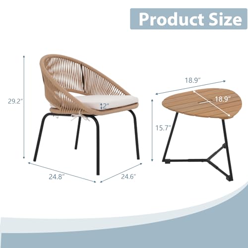 i-VTIES 3 Pieces Bistro Set Wicker Chairs, Wicker Patio Chairs, Furniture Set, Rattan Chairs Conversation Sets with Cushions, 2 Chairs, 2 Cushions, 1 Coffee Table Ideal for Porch, Backyard, Apartment by i-VTIES - Image 2
