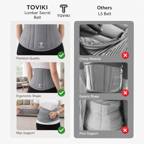 Image of TOVIKI Lumbar Support Belt for Back Pain Relief - LS Belt for Lower Back | Lumbo Sacral Belt for Men & Women | Adjustable Waist Back Support Belt | Lumbosacral Back Belt | Universal Size (Grey)