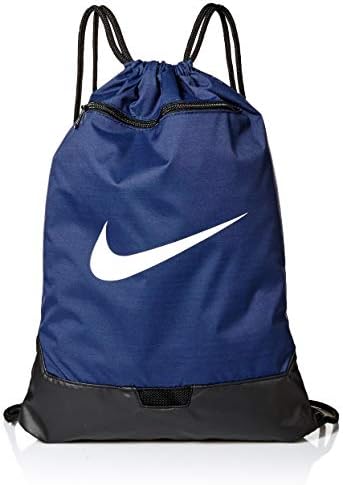 Nike Brasilia Training Gymsack, Drawstring Backpack with Zipper Pocket and Reinforced Bottom, Midnight Navy/Black/White