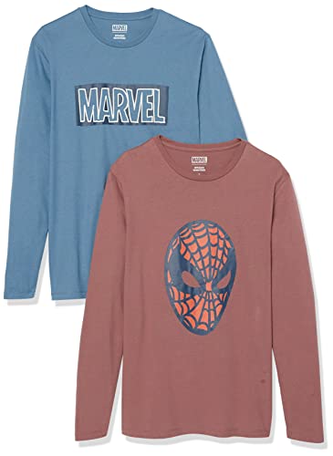 Amazon Essentials Disney | Marvel | Star Wars T-Shirts à Manches Longues Homme, Lot de 2, Spider Man Marvel, L