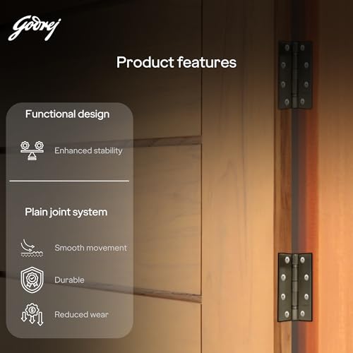 Image of Godrej Door Fittings | 5 inch x 14 Gauge Plain Joint Door Butt Hinges (Pack of 1, 5 Pcs /Pack) | Antique Brass Finish, Smooth Operation | 4 Holes Kabza for Heavy Duty Door, Home, Office | 1 Yr Warranty